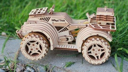 Quad Bike - 3d wooden mechanical model. Learning game. Kits to build.