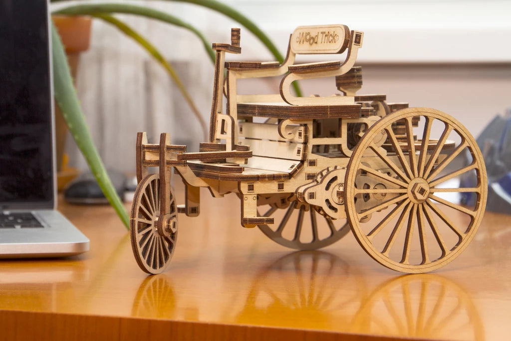 First Car - Wooden 3D mechanical model. No glue or cutting required Construction set    .jpg