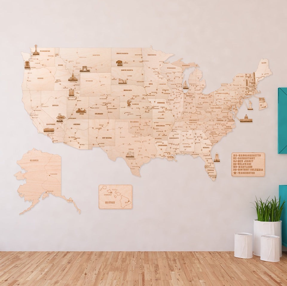 Woodtrick Wooden world map - Wooden 3D mechanical model. No glue or cutting required Construction set 