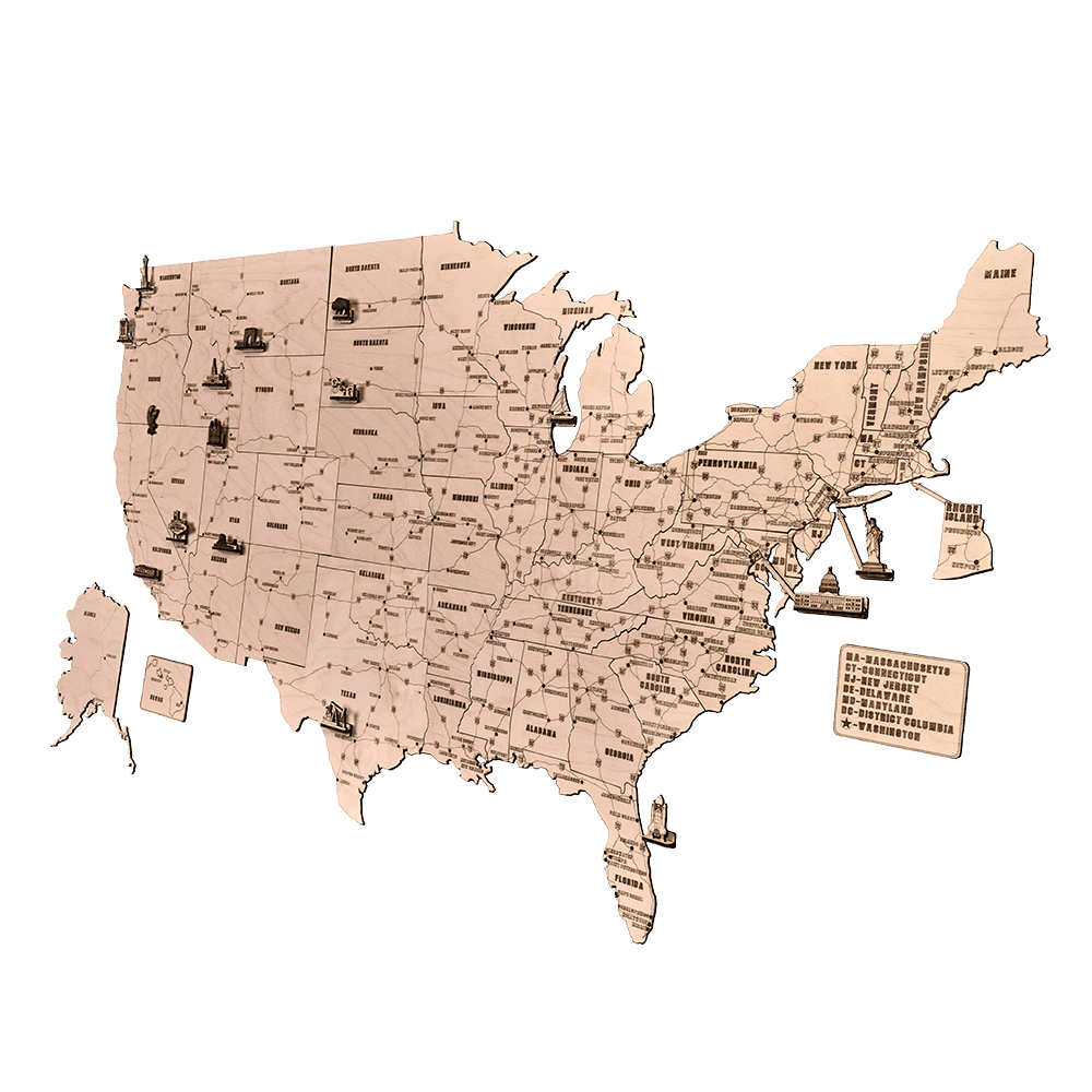 Carte des États-Unis en bois