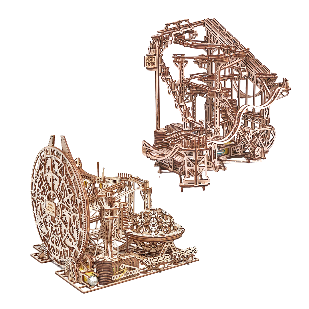 2 in 1: Galaxy Marble Run & Spiral Marble Run wood model kit